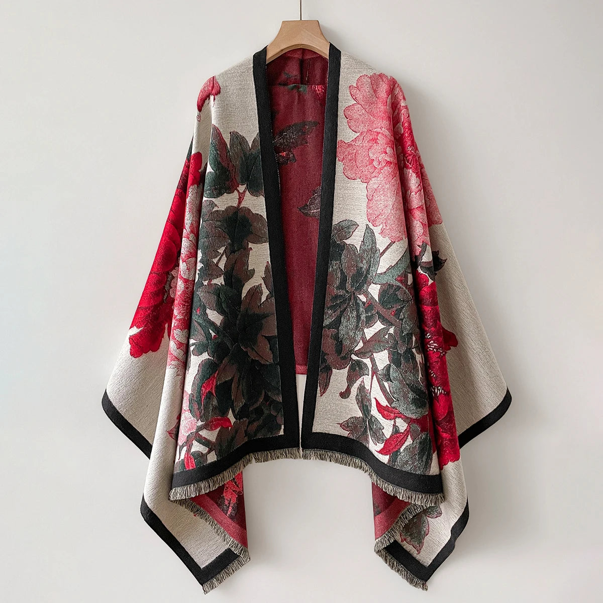Floral Jacquard Shawl Wrap For Women Warm Winter Scarf