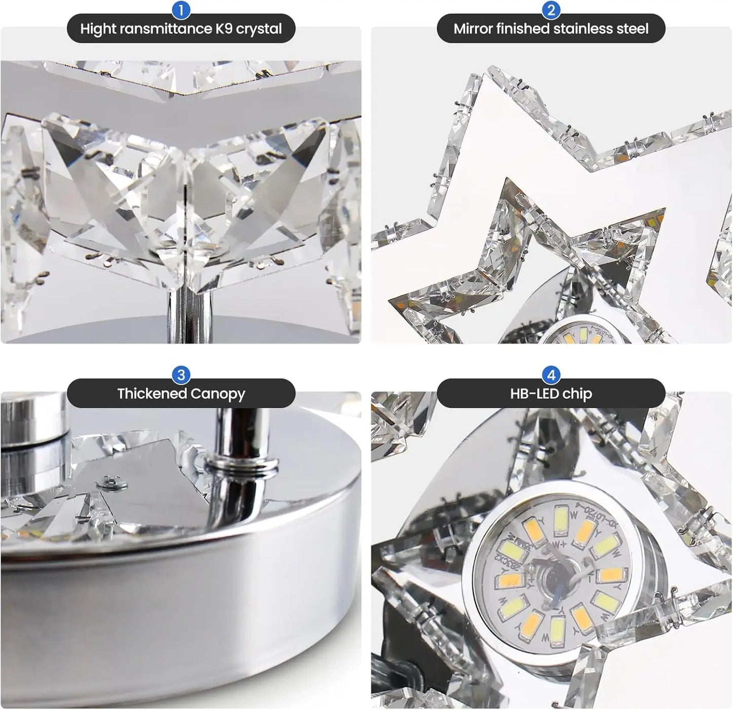 FRIXCHUR Crystal LED Chandelier Ceiling Light Fixture
