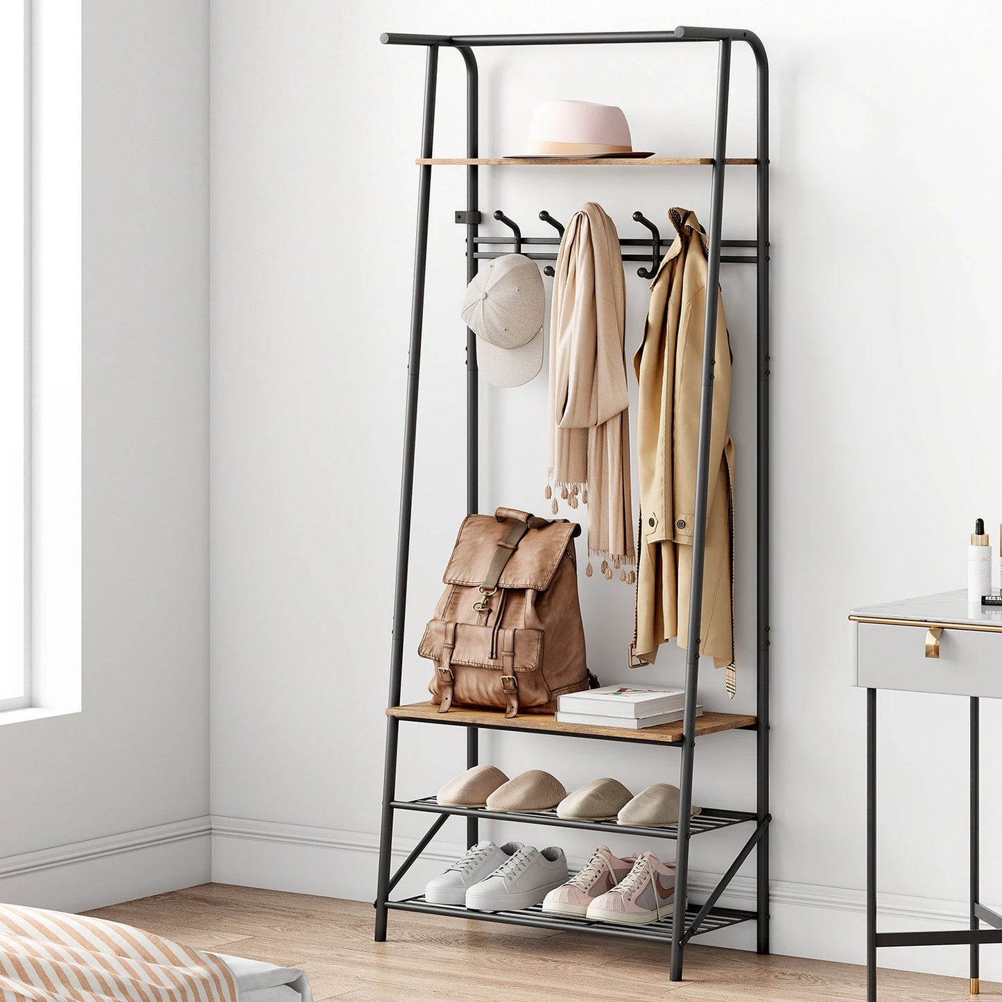 TWISTER.CK 4-in-1 Coat Rack Bench Hall Tree With Shoe Rack