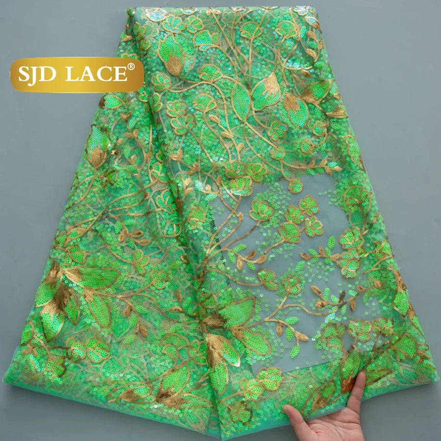 SJD Lace African Mesh Sequins Fabric Bridal Lace Wedding Dress