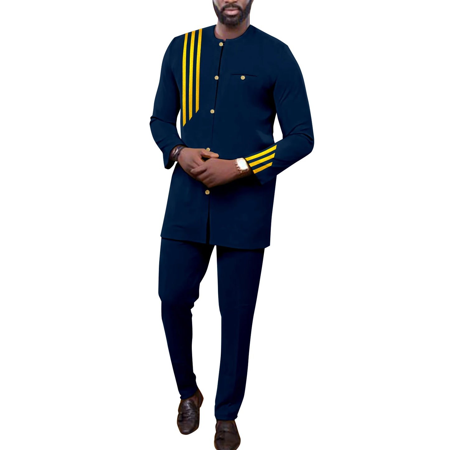 APTXCN Bazin Men African Suit Set Single Breasted