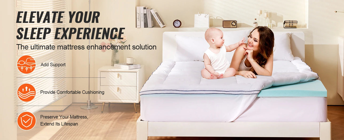 NONECN Memory Foam Mattress Topper With Fiber Fill