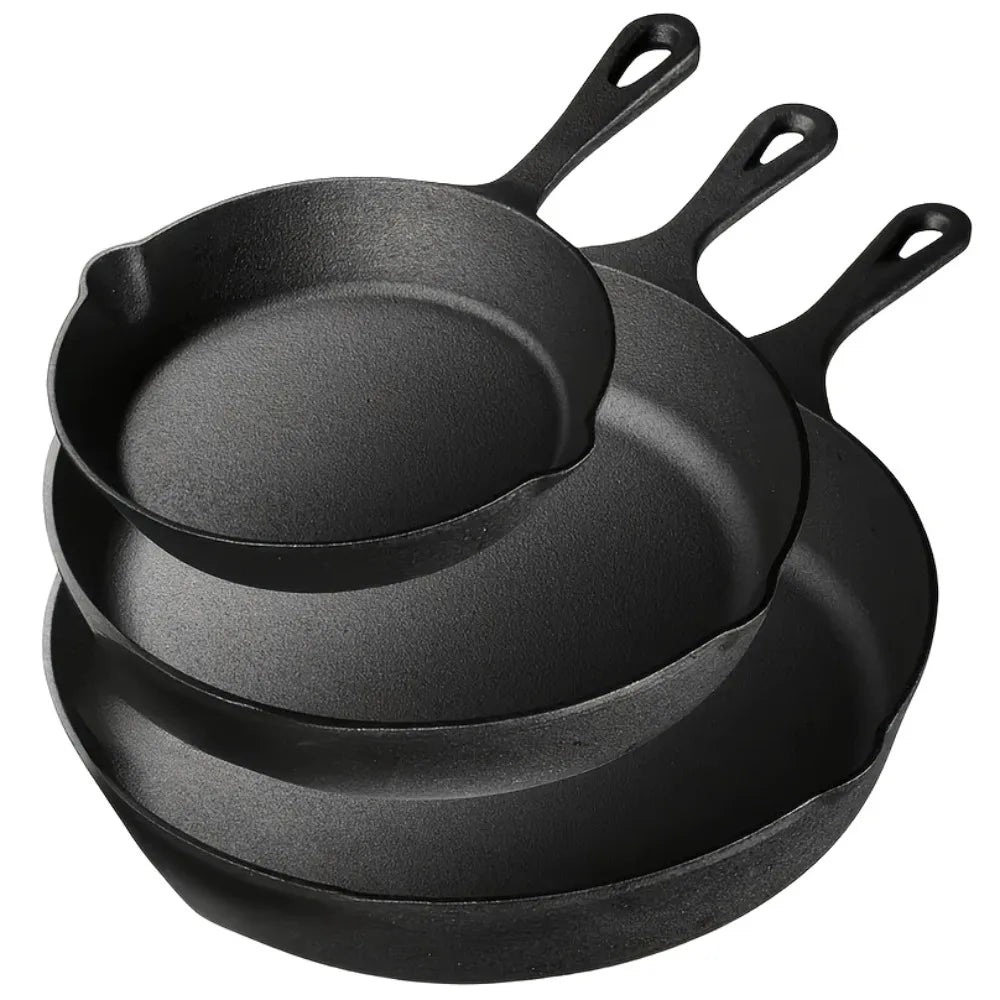 AEDG Cast Iron Skillet Set 3 Piece Preseasoned Pans