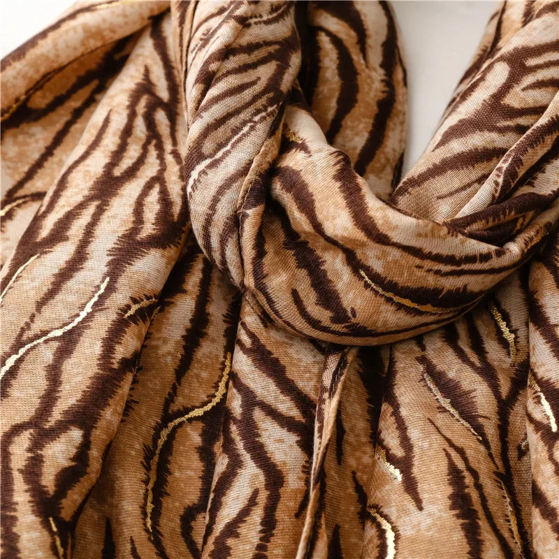 Zebra Stripe Floral Viscose Shawl for Women