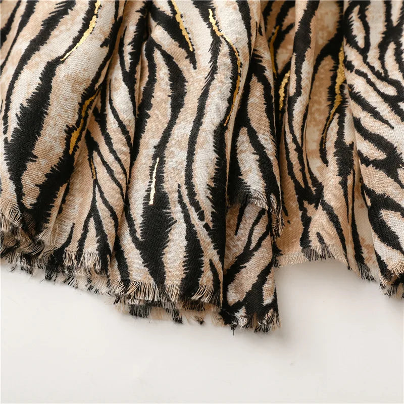 Zebra Stripe Floral Viscose Shawl for Women