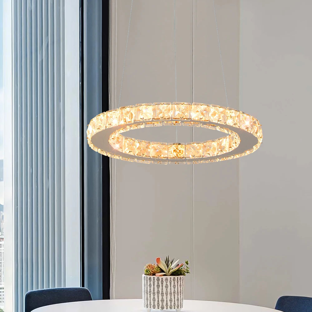 GreeLustr LED Crystal Ring Pendant Light Chandelier