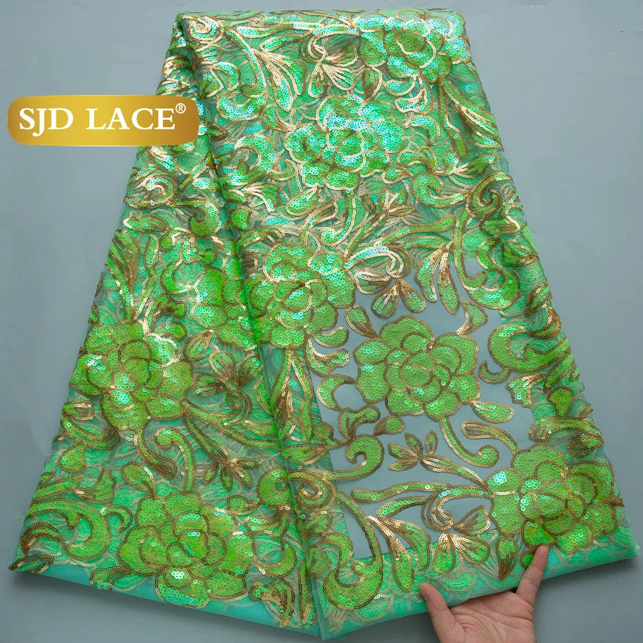 SJD Lace African Mesh Sequins Fabric Bridal Lace Wedding Dress
