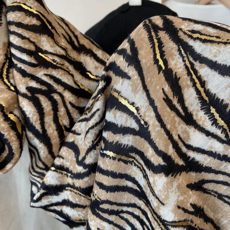 Zebra Stripe Floral Viscose Shawl for Women