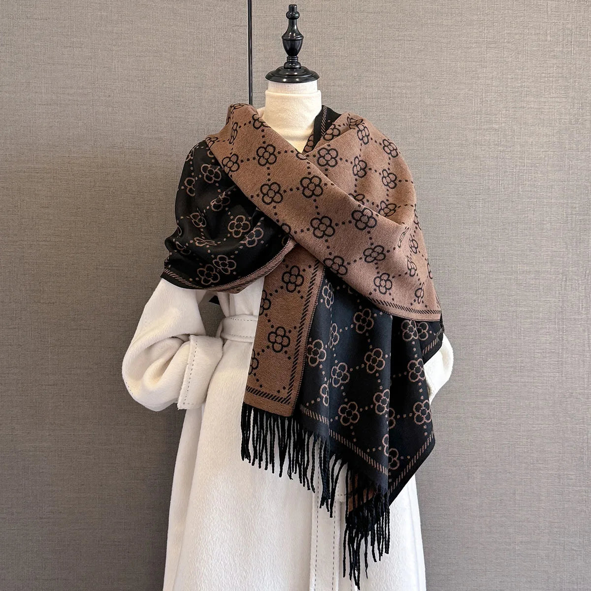 Floral Print Scarf For Women Polyester Winter Wrap
