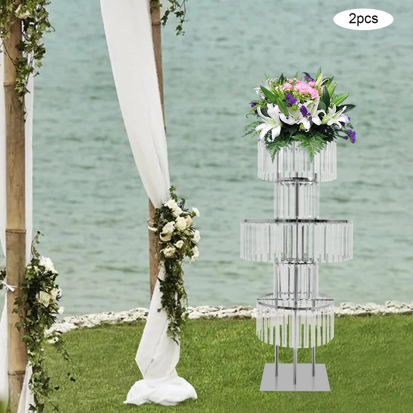 NONECN 2-Piece 5-Tier Crystal Flower Stand Wedding Centerpieces