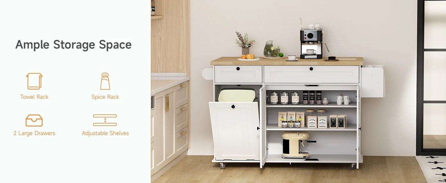 ONBRILL Mobile Kitchen Island With Power Outlet And Towel Rack